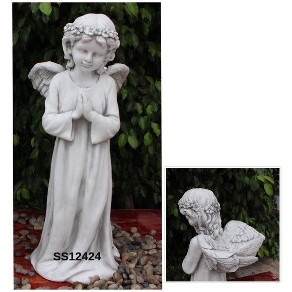 Statue - Angel Fairy Cherub w Wing Bird Feeder Bath Sculpture in the garden