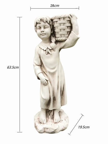 Statue Girl Holding Basket Planter 28x20x64cm