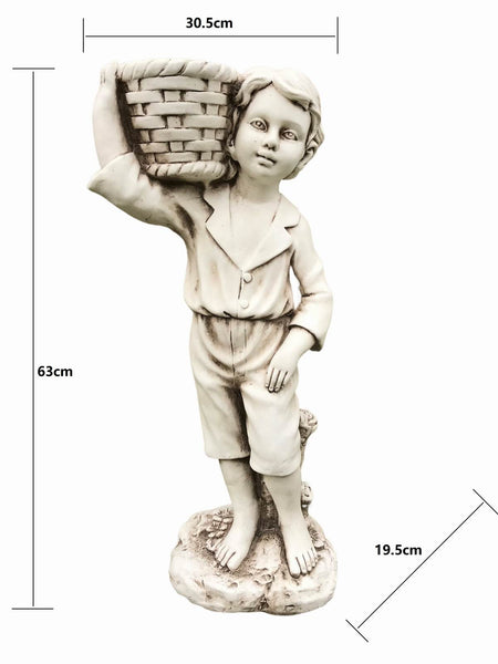 Statue Boy Holding Basket Planter 31x20x63cm