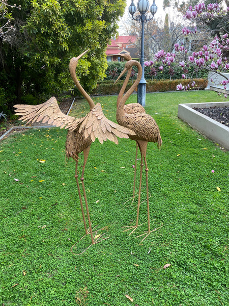 SET of 3, Outdoor Metal Cranes Head Up, Down & with Wings Garden Statue